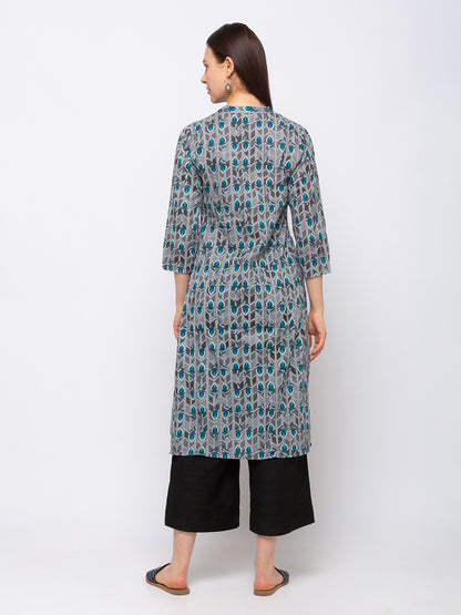 Casual Cotton Women Grey Kurta