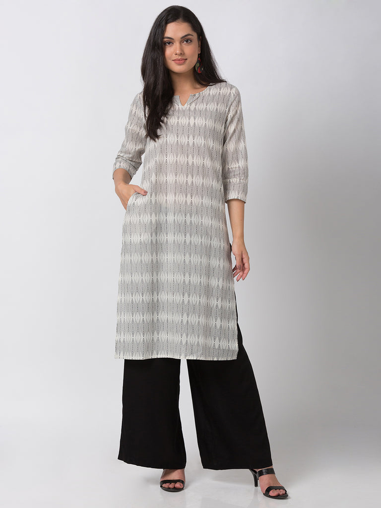 Core Women Straight Three-Fourth Off White Kurta