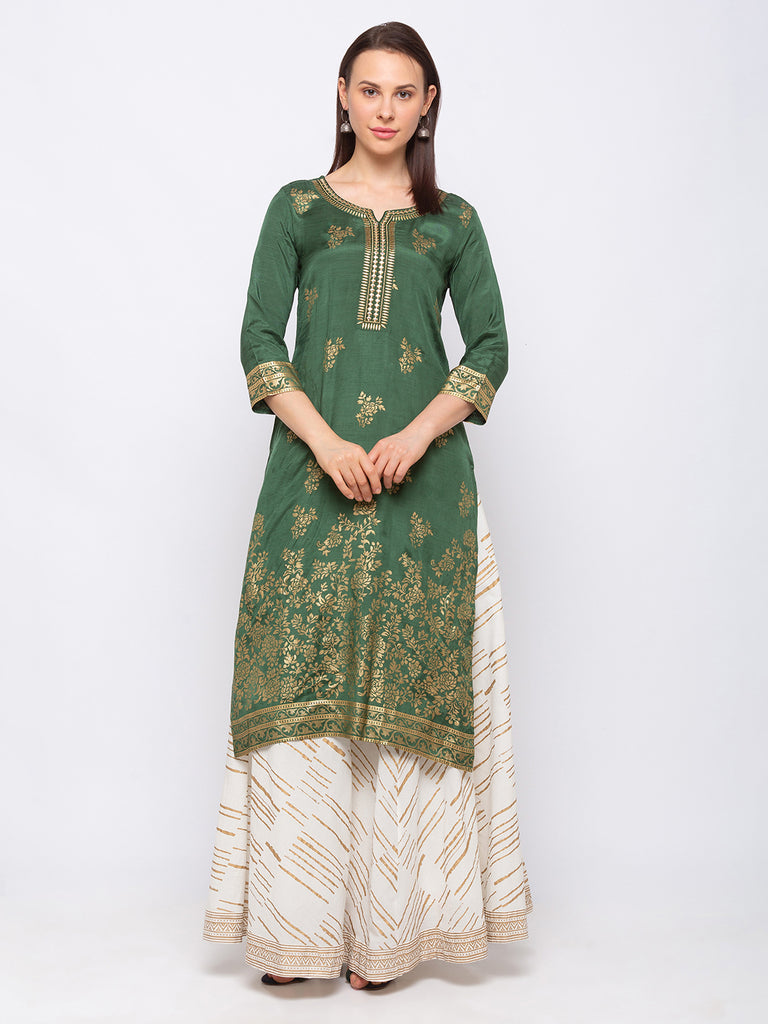 Art Silk Green Women Kurta
