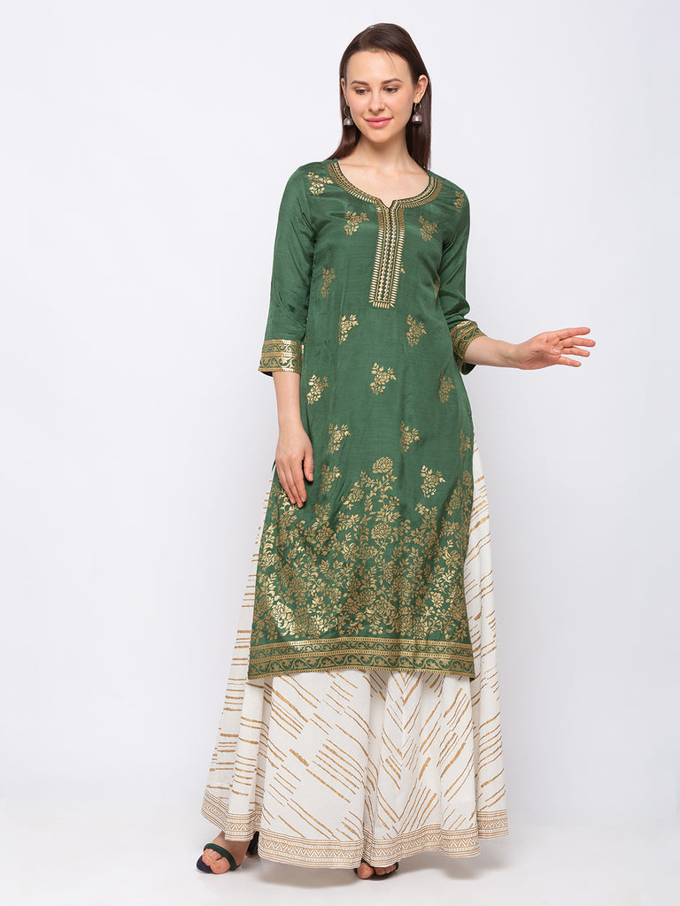 Art Silk Green Women Kurta