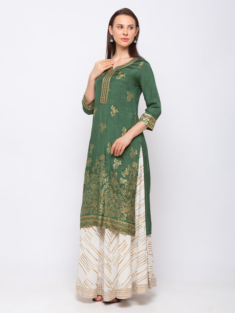 Art Silk Green Women Kurta
