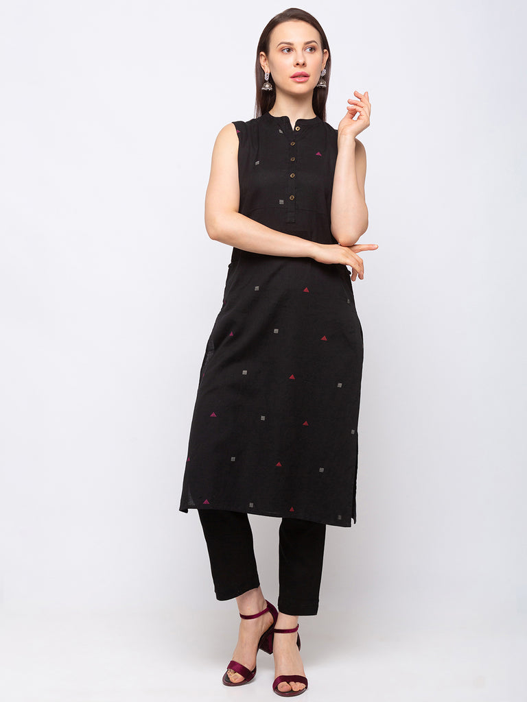 Viscose Rayon Women Black Kurta