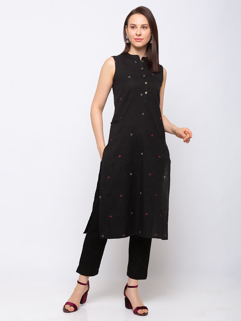 Viscose Rayon Women Black Kurta