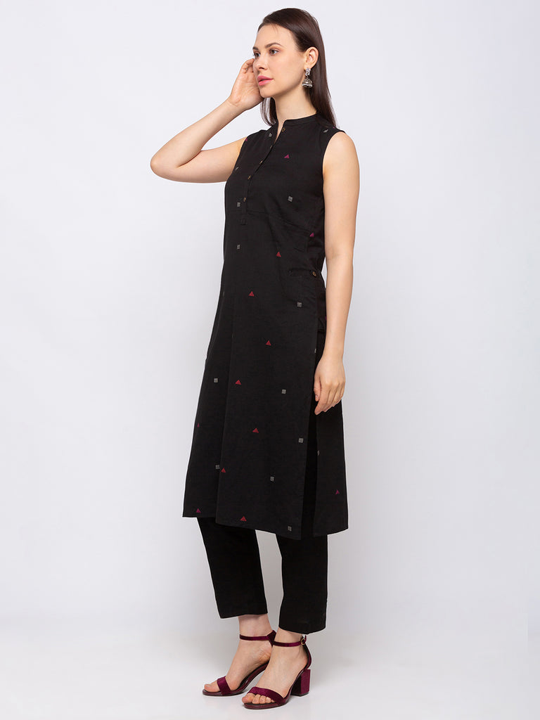 Viscose Rayon Women Black Kurta