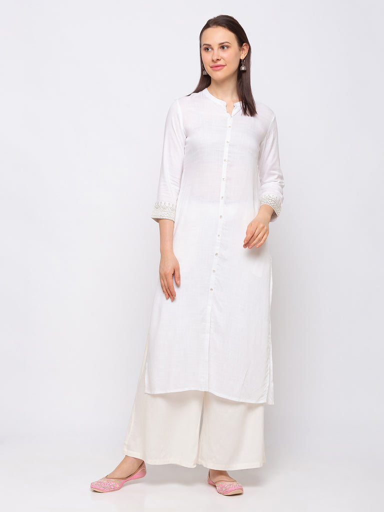 Women's Off White Viscose Rayon  Kurta
