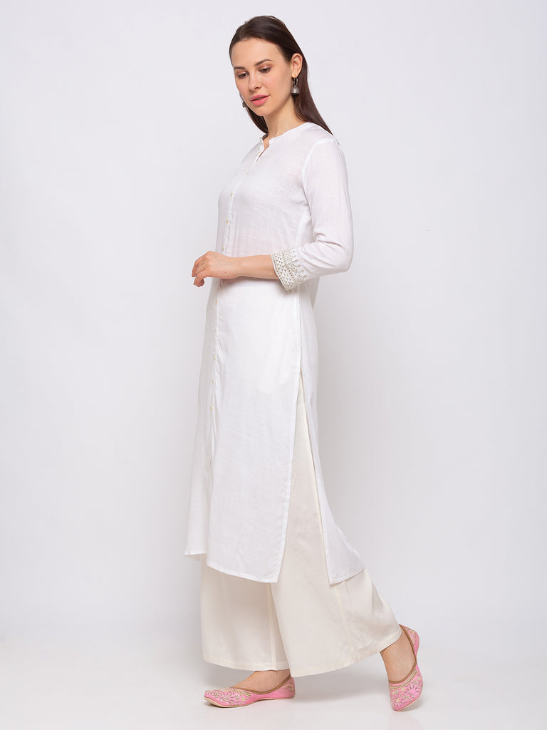 Women's Off White Viscose Rayon  Kurta