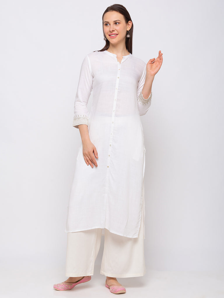 Women's Off White Viscose Rayon  Kurta