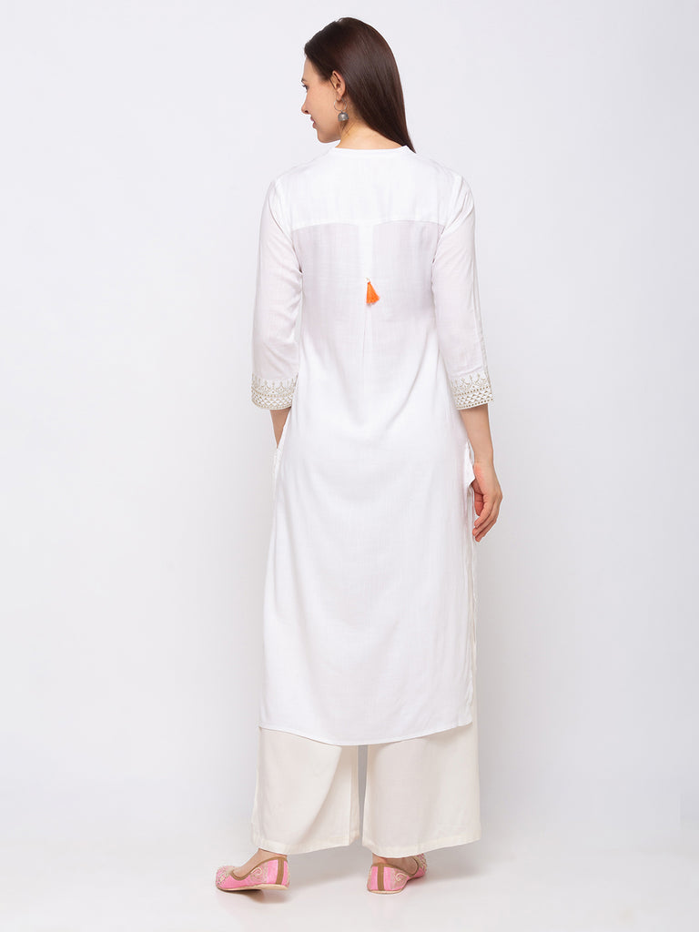 Women's Off White Viscose Rayon  Kurta