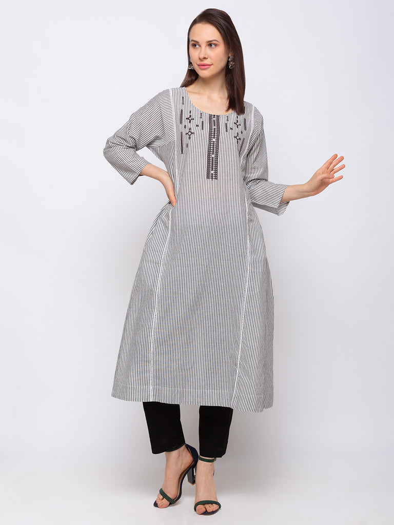 Cotton Women Grey Kurta