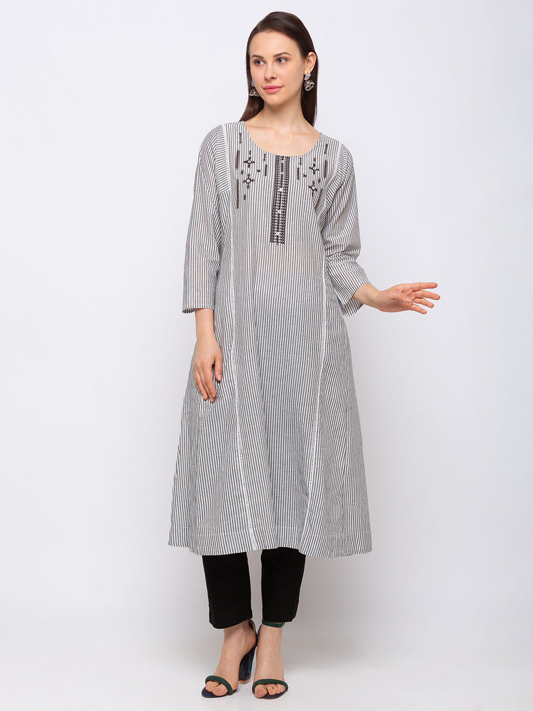 Cotton Women Grey Kurta