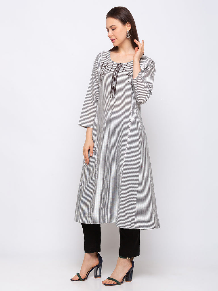 Cotton Women Grey Kurta