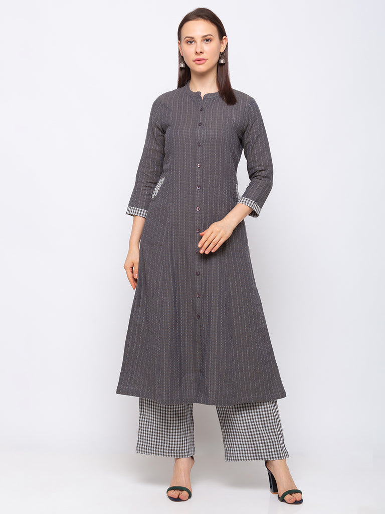 Cotton Women Grey Kurta