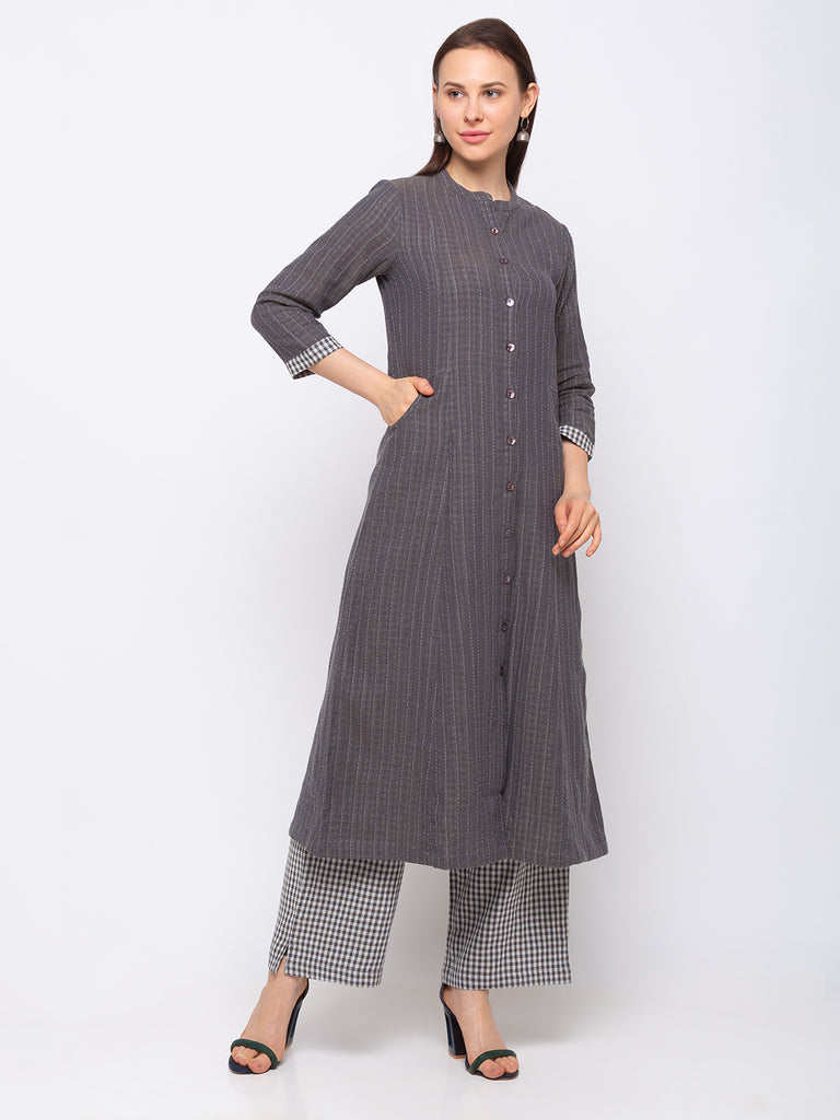 Cotton Women Grey Kurta