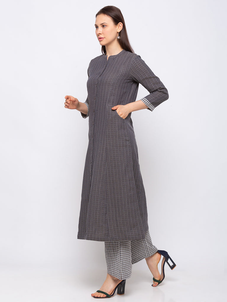 Cotton Women Grey Kurta