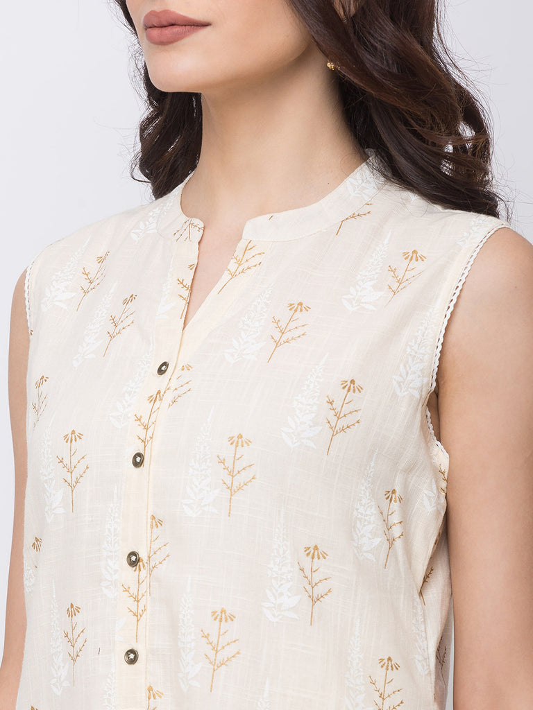 Women A Line Sleeveless Beige Kurta