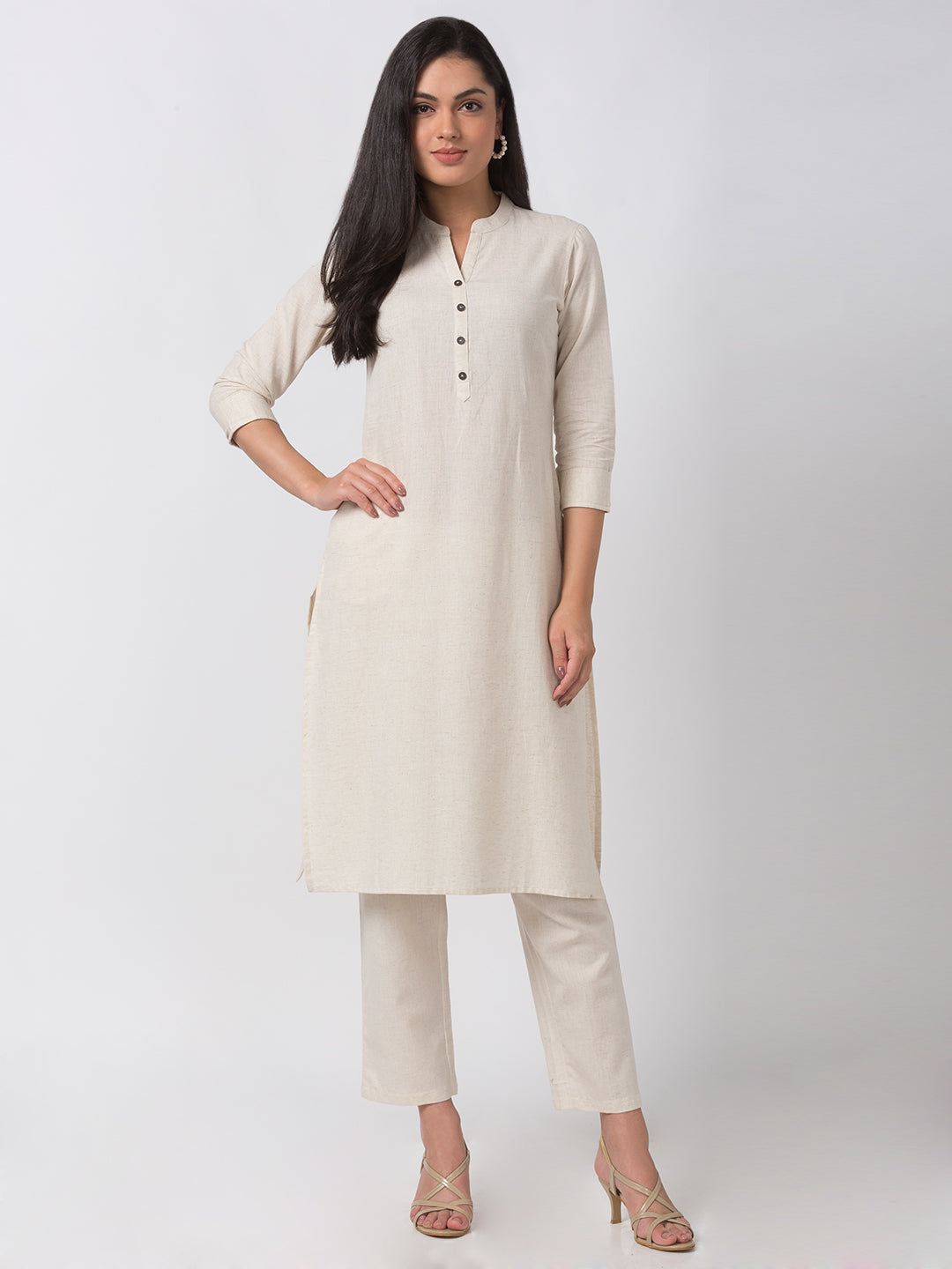 Core Women Straight Three-Fourth Ecru Kurta