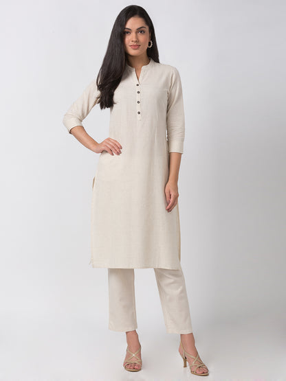 Core Women Straight Three-Fourth Ecru Kurta