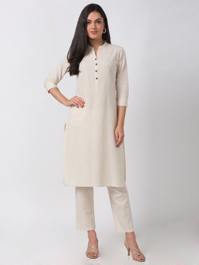 Core Women Straight Three-Fourth Ecru Kurta