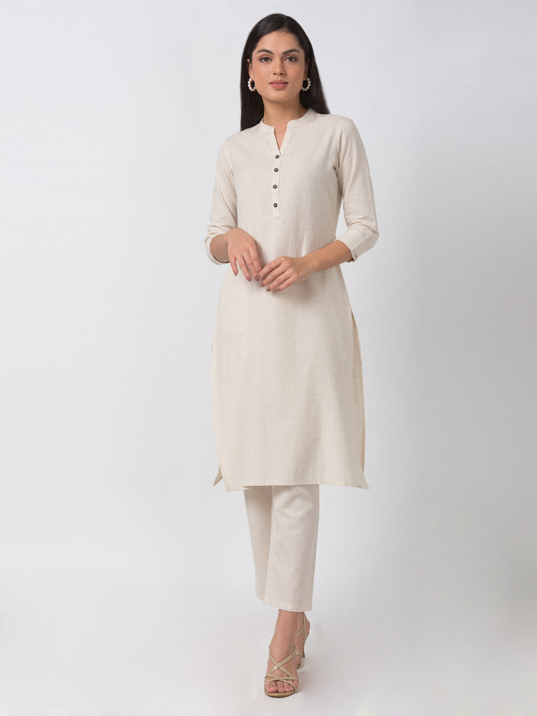 Core Women Straight Three-Fourth Ecru Kurta
