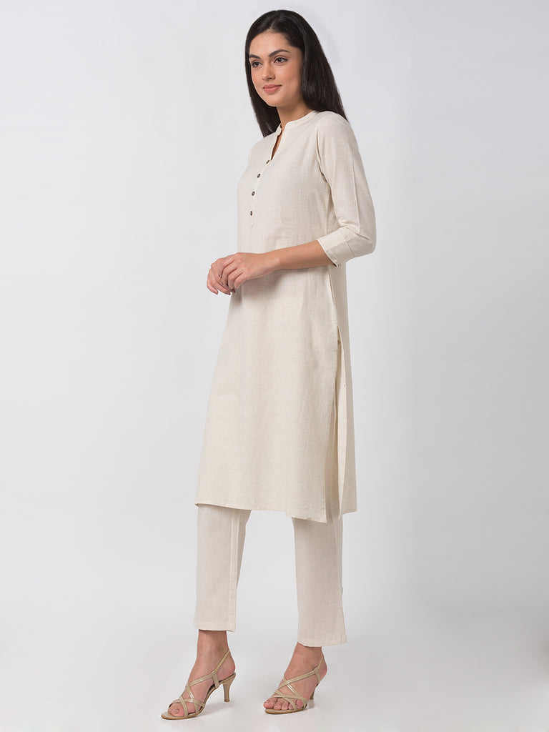 Core Women Straight Three-Fourth Ecru Kurta