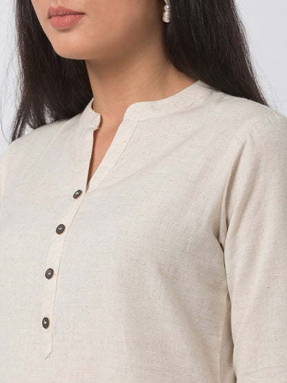 Core Women Straight Three-Fourth Ecru Kurta