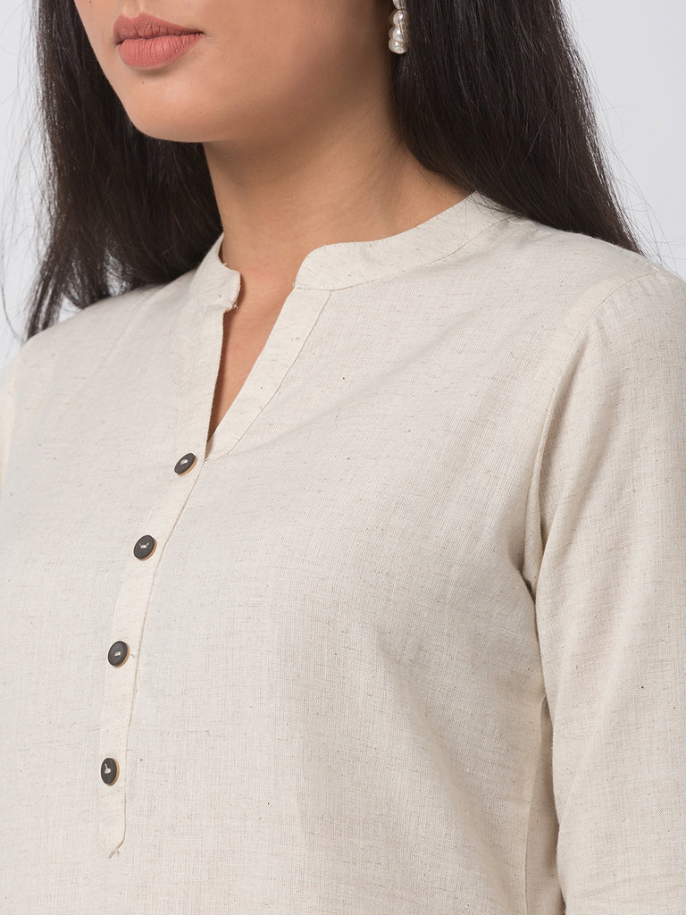 Core Women Straight Three-Fourth Ecru Kurta