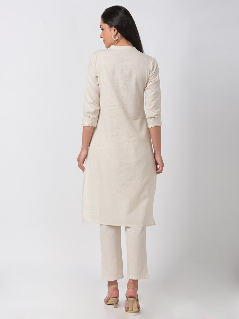 Core Women Straight Three-Fourth Ecru Kurta
