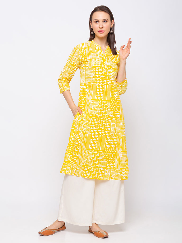 Women's Yellow Cotton  Kurta