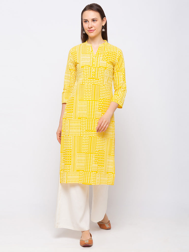 Women's Yellow Cotton  Kurta