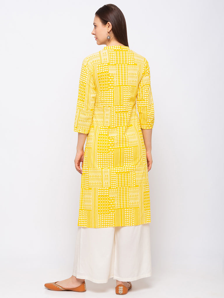 Women's Yellow Cotton  Kurta