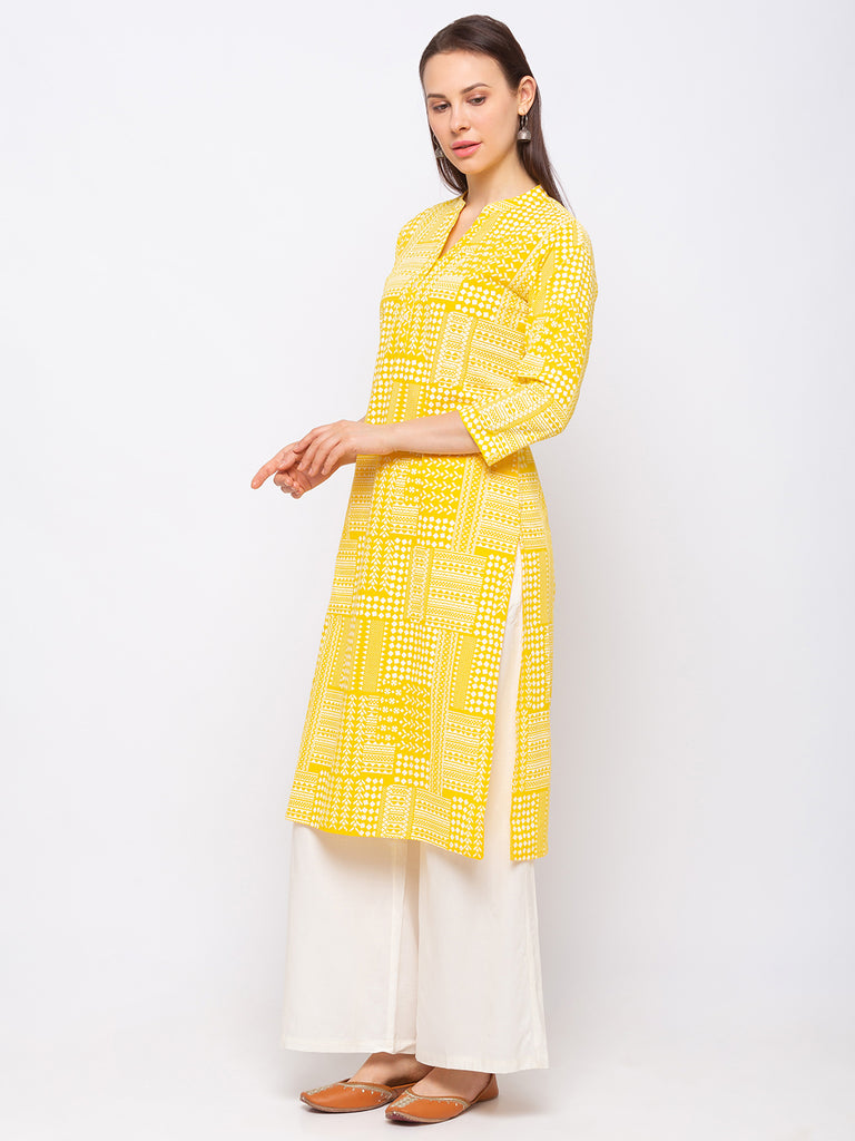 Women's Yellow Cotton  Kurta