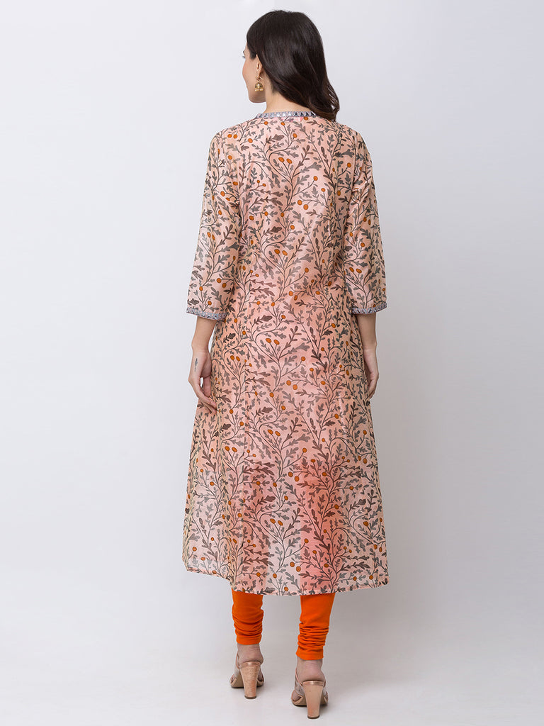 Women A Line Three-Fourth Peach Kurta