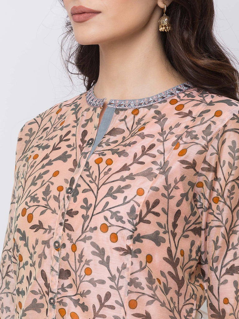 Women A Line Three-Fourth Peach Kurta