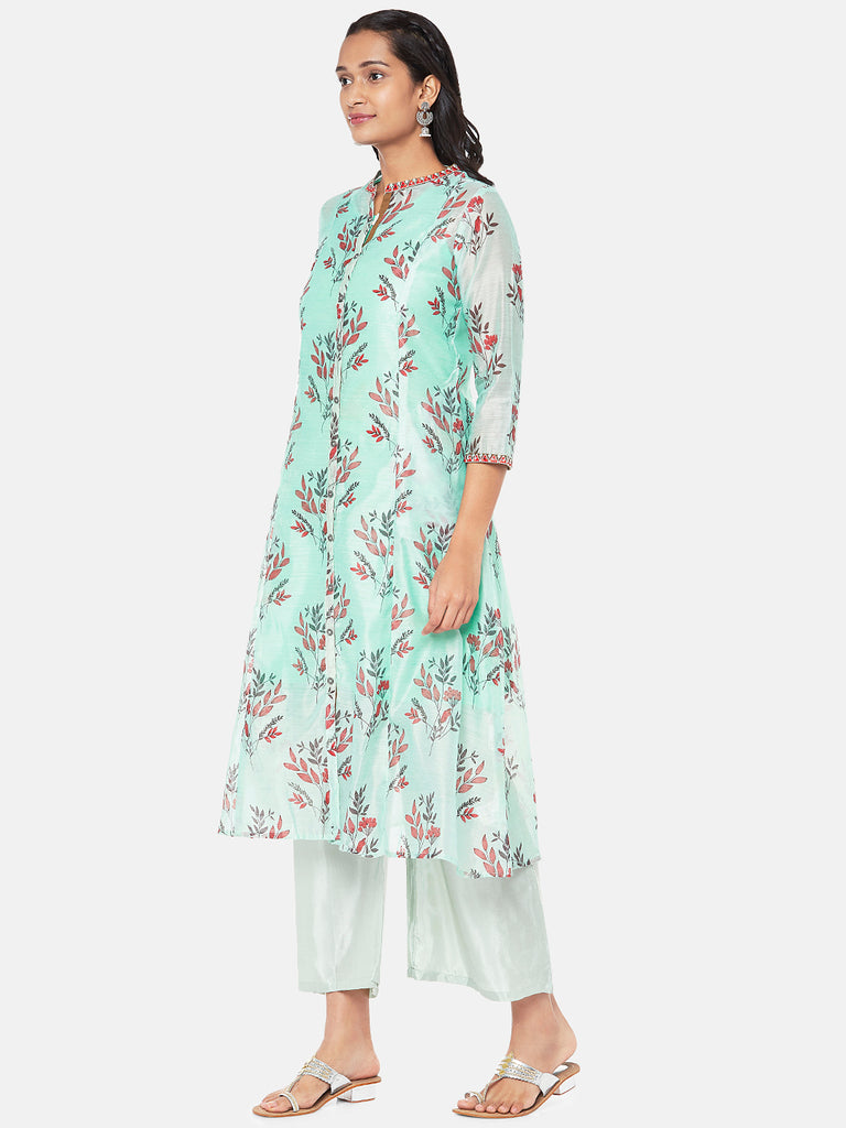 Chanderi Silk Three-Fourth A Line Women Powder Blue Kurta
