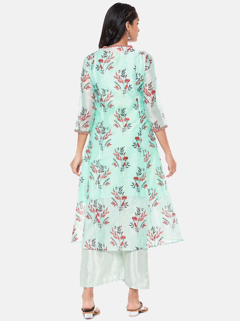 Chanderi Silk Three-Fourth A Line Women Powder Blue Kurta