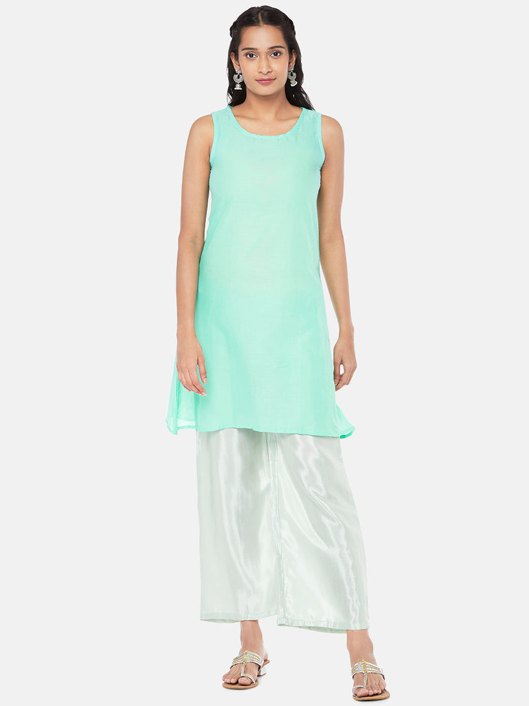 Chanderi Silk Three-Fourth A Line Women Powder Blue Kurta