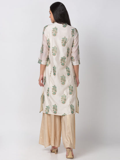 Women A Line Three-Fourth Off White Kurta