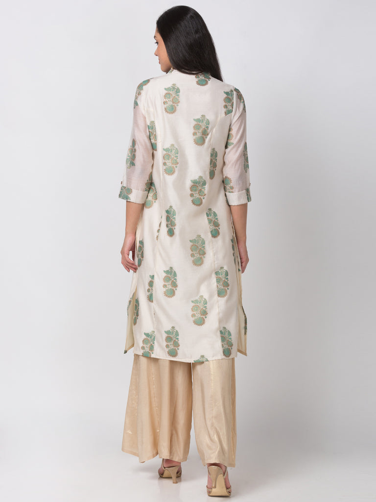 Women A Line Three-Fourth Off White Kurta