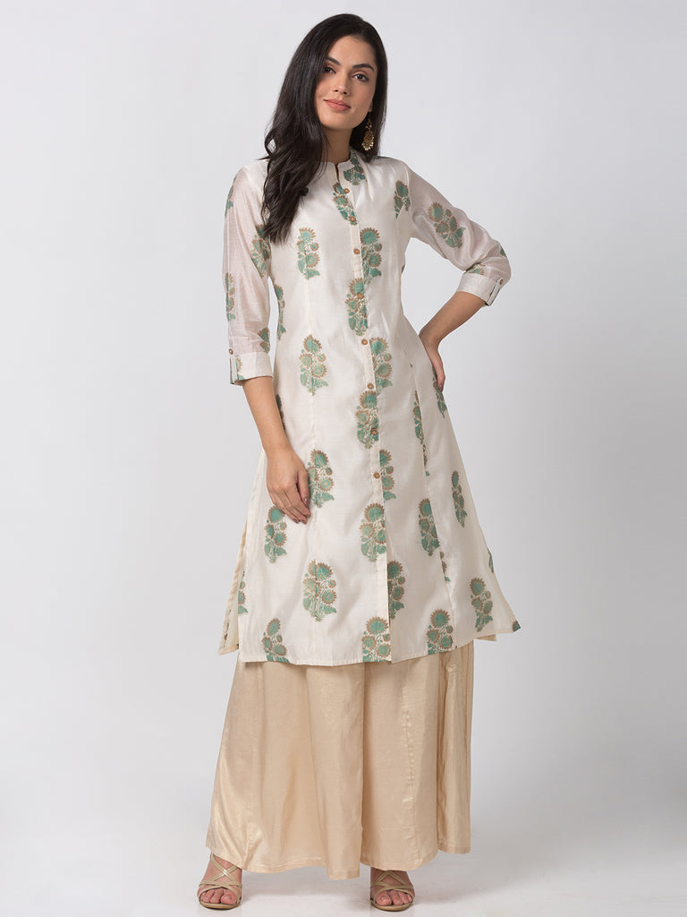 Women A Line Three-Fourth Off White Kurta