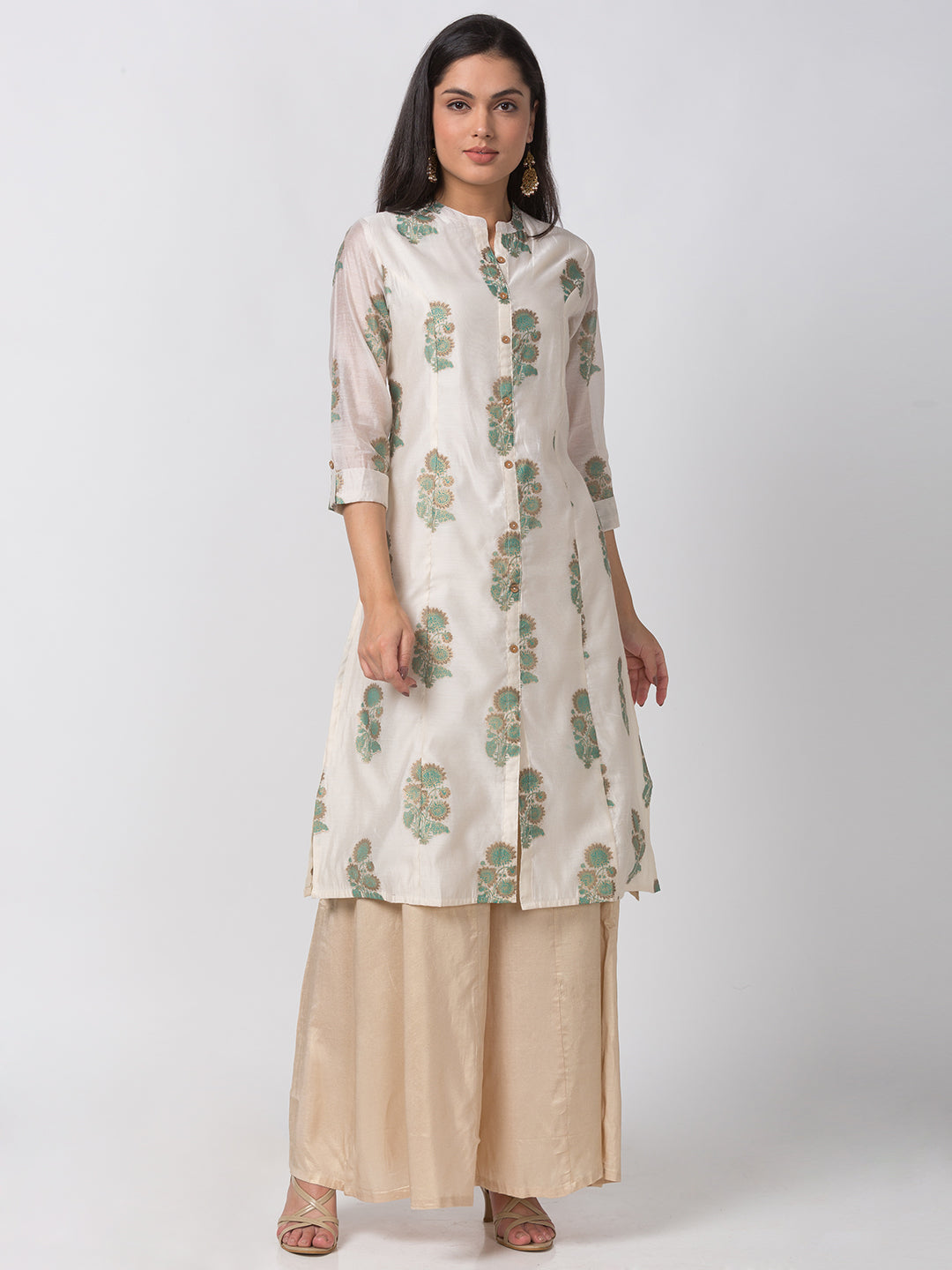 Women A Line Three-Fourth Off White Kurta