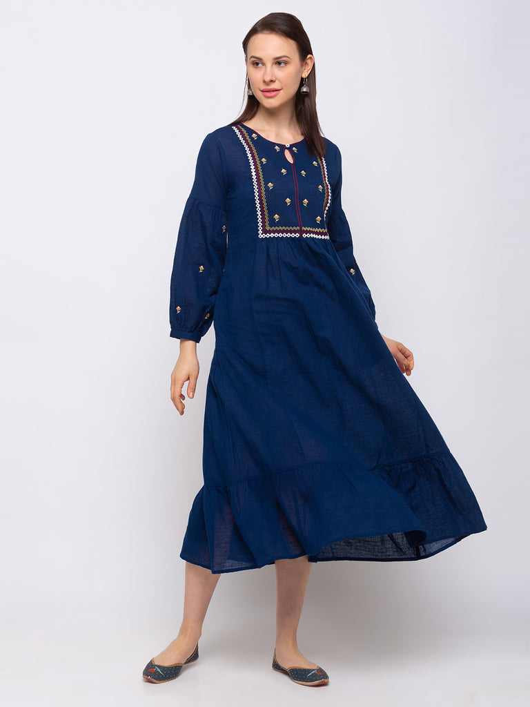 Fusion Viscose Rayon Women Indigo Kurta