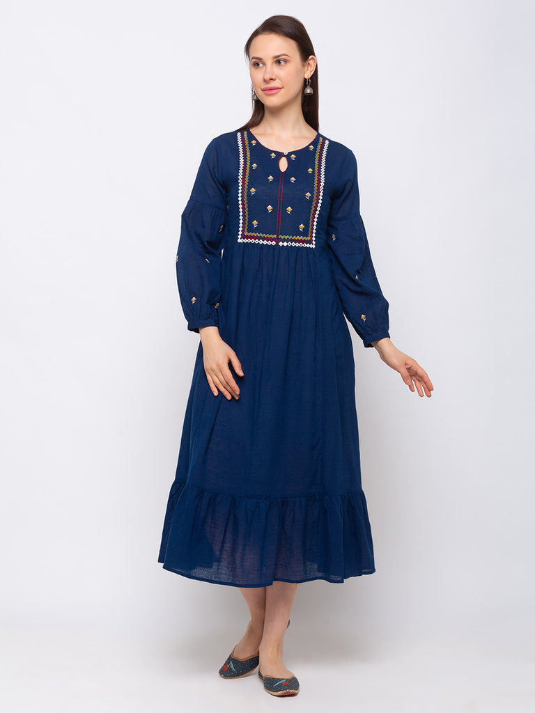 Fusion Viscose Rayon Women Indigo Kurta