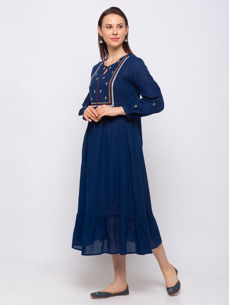 Fusion Viscose Rayon Women Indigo Kurta