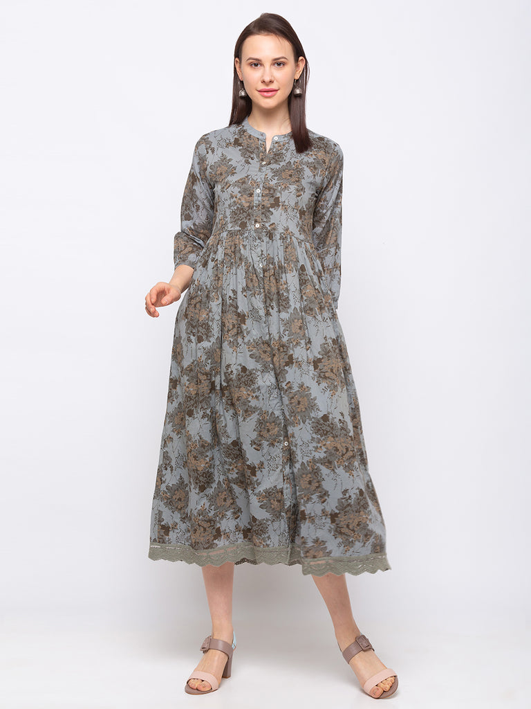 Fusion Cotton Women Grey Dress