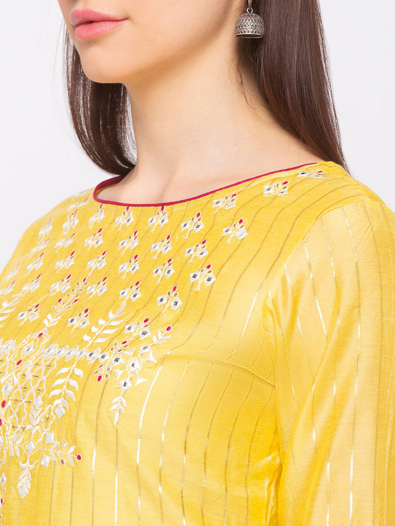 Chanderi Silk Women Yellow Kurta