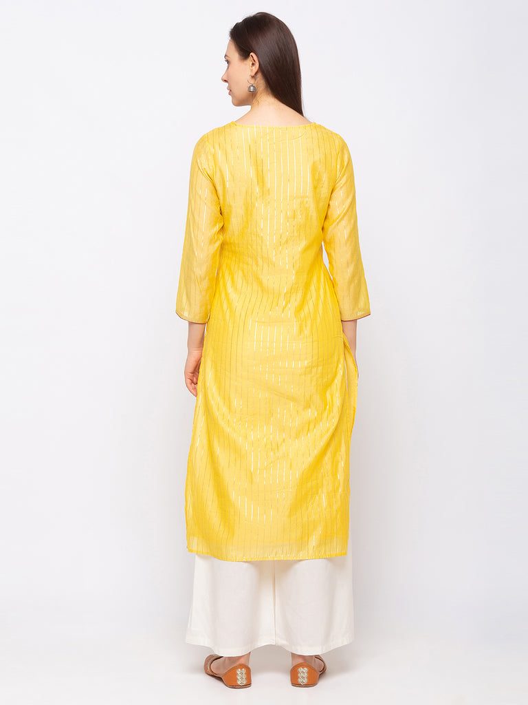 Chanderi Silk Women Yellow Kurta