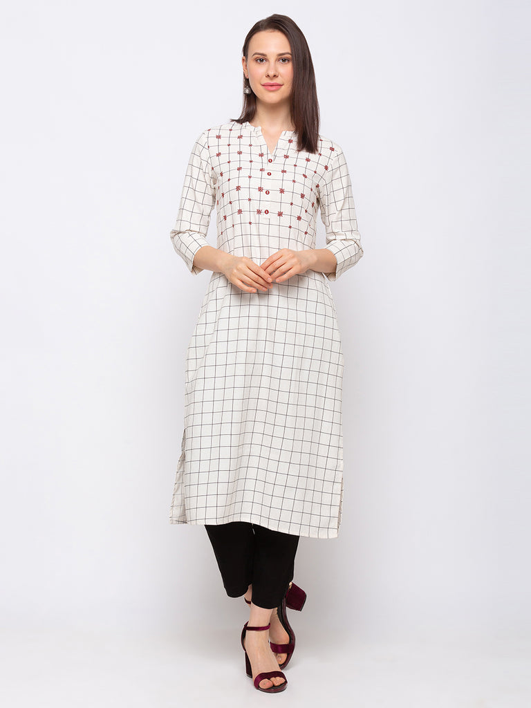 Women's Ecru Cotton  Kurta