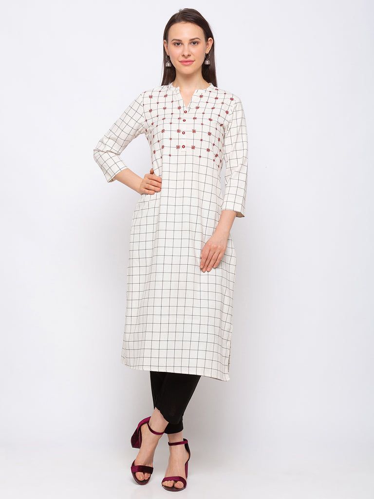 Women's Ecru Cotton  Kurta