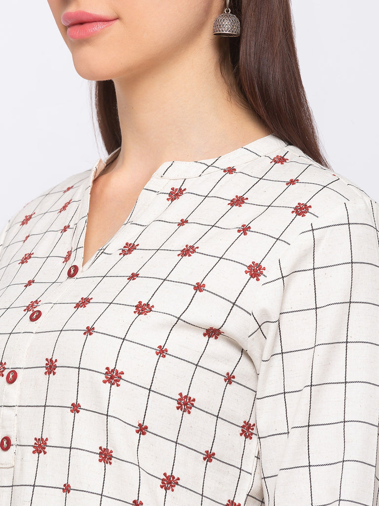 Women's Ecru Cotton  Kurta