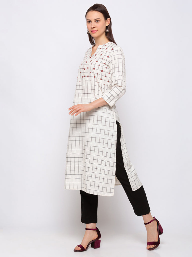 Women's Ecru Cotton  Kurta